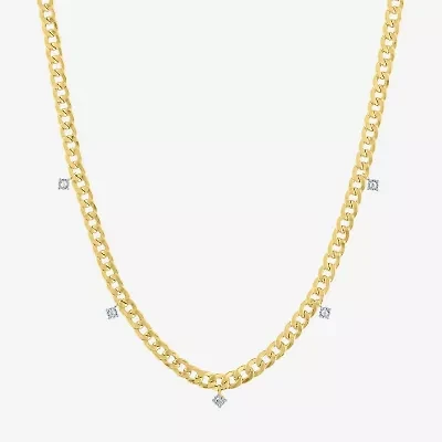 (G-H / Si2-I1) Womens 14K Gold Over Silver Sterling Silver 18 Inch Cuban Chain Necklace