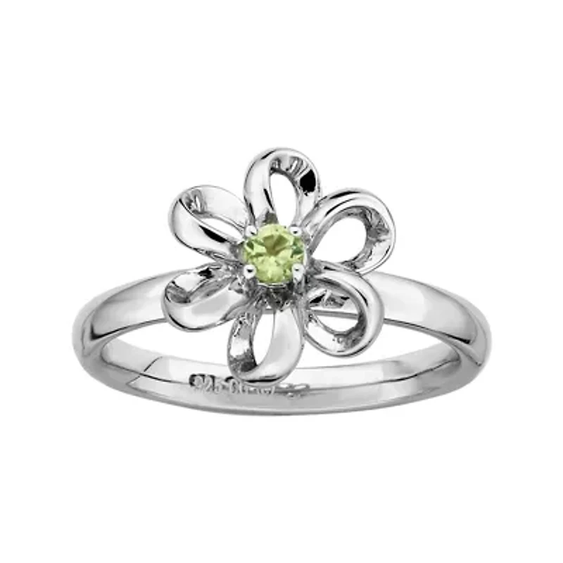 Personally Stackable Lab-Created Peridot Sterling Silver Flower Ring