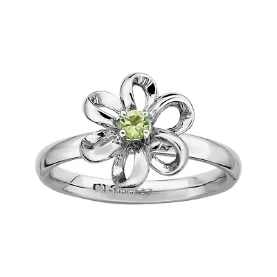 Personally Stackable Lab-Created Peridot Sterling Silver Flower Ring