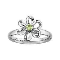 Personally Stackable Lab-Created Peridot Sterling Silver Flower Ring