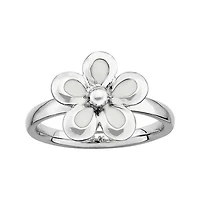 Personally Stackable Sterling Silver White Flower Stackable Ring