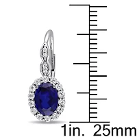 Womens Diamond Accent Lab Created Blue Sapphire 14K White Gold Oval Drop Earrings