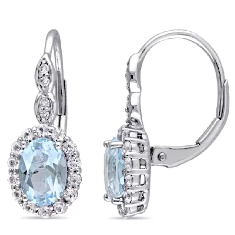Womens Diamond Accent Genuine Blue Topaz 14K Gold Drop Earrings