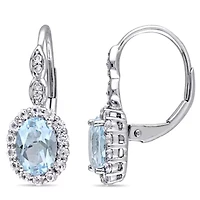 Womens Diamond Accent Genuine Blue Topaz 14K Gold Drop Earrings