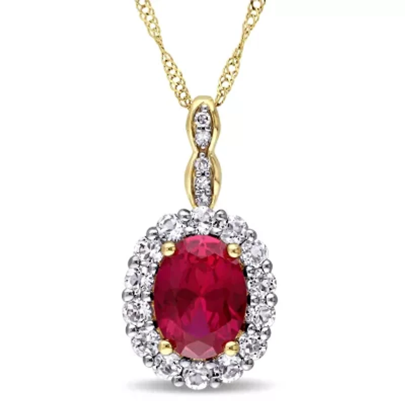 Womens Lab-Created Red Ruby and Diamond Accent Pendant Necklace in 14K Gold