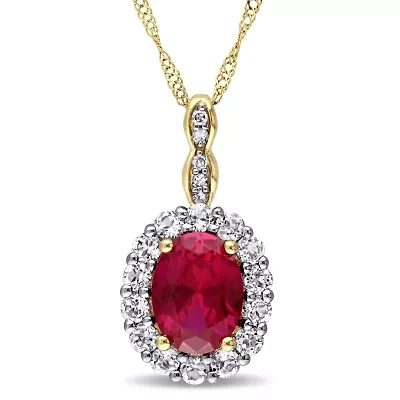 Womens Lab-Created Red Ruby and Diamond Accent Pendant Necklace in 14K Gold