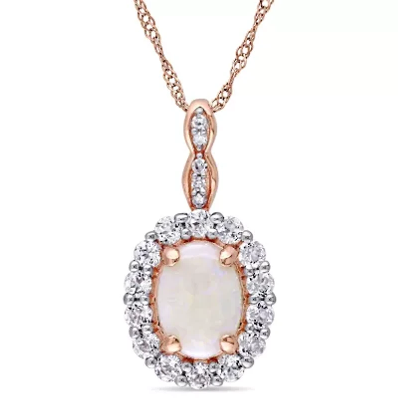 Womens Diamond Accent Genuine White Opal 14K Gold 17 Inch Pendant Necklace