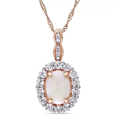 Womens Diamond Accent Genuine White Opal 14K Gold 17 Inch Pendant Necklace
