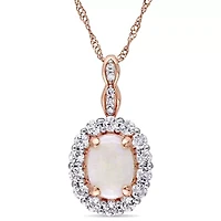 Womens Diamond Accent Genuine White Opal 14K Gold 17 Inch Pendant Necklace