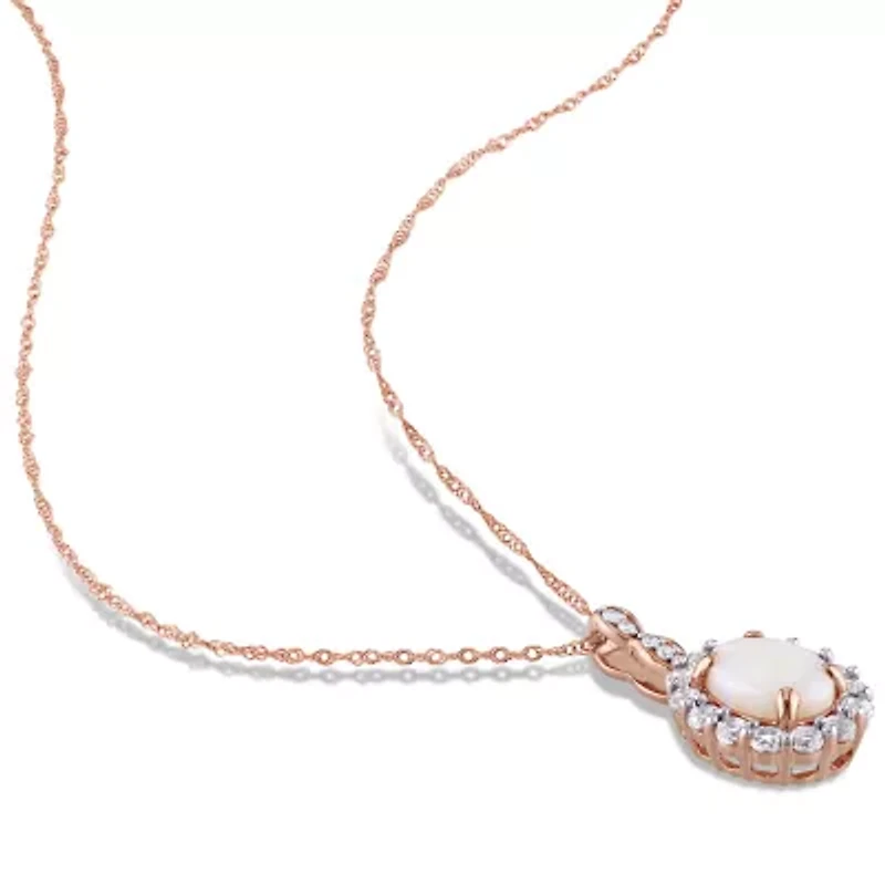 Womens Diamond Accent Genuine White Opal 14K Gold 17 Inch Pendant Necklace