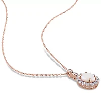 Womens Diamond Accent Genuine White Opal 14K Gold 17 Inch Pendant Necklace