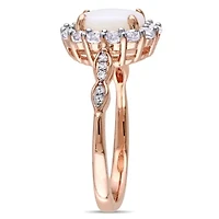 Womens Diamond Accent Genuine White Opal 14K Gold Cocktail Ring