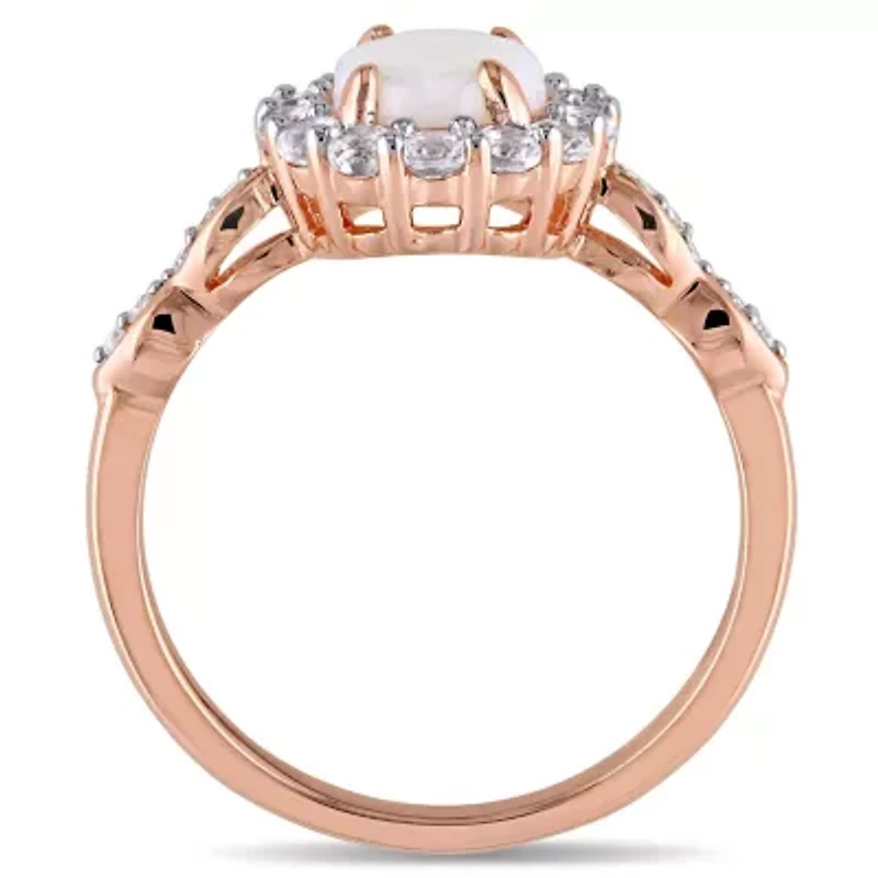 Womens Diamond Accent Genuine White Opal 14K Gold Cocktail Ring