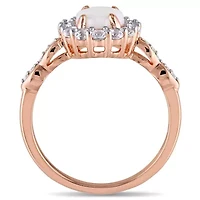 Womens Diamond Accent Genuine White Opal 14K Gold Cocktail Ring