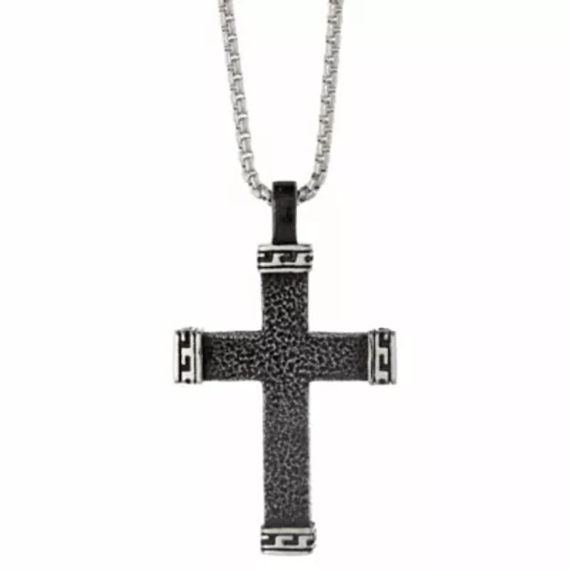 Mens Stainless Steel Cross 24 Inch Pendant Necklace