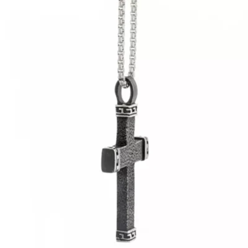 Mens Stainless Steel Cross 24 Inch Pendant Necklace