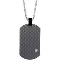 Mens White Cubic Zirconia Stainless Steel Dog Tag 24 Inch Pendant Necklace