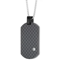 Mens White Cubic Zirconia Stainless Steel Dog Tag 24 Inch Pendant Necklace
