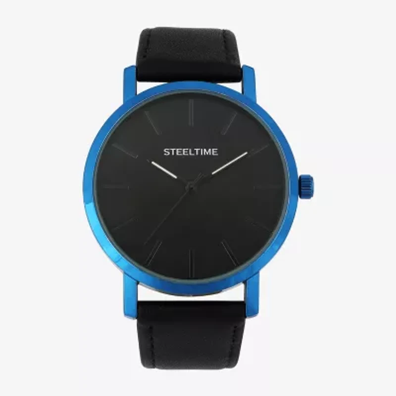Steeltime Mens Black Leather 2-pc. Watch Boxed Set C6014w-668031b
