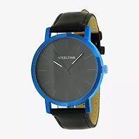 Steeltime Mens Black Leather 2-pc. Watch Boxed Set C6014w-668031b