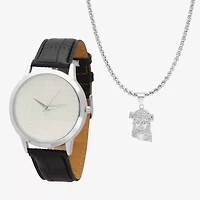 Steeltime Mens Black Leather 2-pc. Watch Boxed Set 998010926091