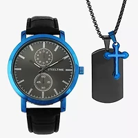 Steeltime Mens Black Leather 2-pc. Watch Boxed Set C6008669135