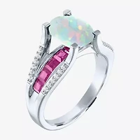 Womens Lab Created White Opal Sterling Silver Cocktail Ring