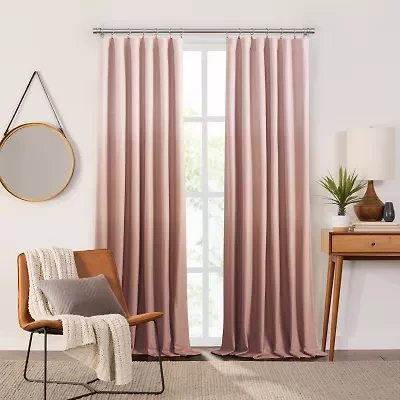 Fieldcrest Devin Flippable Ombre Cotton Chambray Rod Pocket Energy Saving 100% Blackout Single Curtain Panel