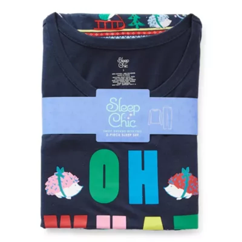 Sleep Chic Womens Crew Neck Long Sleeve 2-pc. Pajama Sets