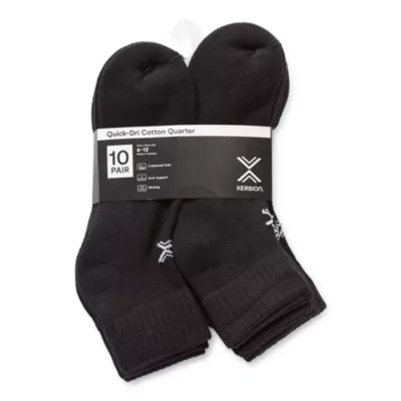Xersion Quick-Dri Mens 10 Pair Quarter Ankle Socks