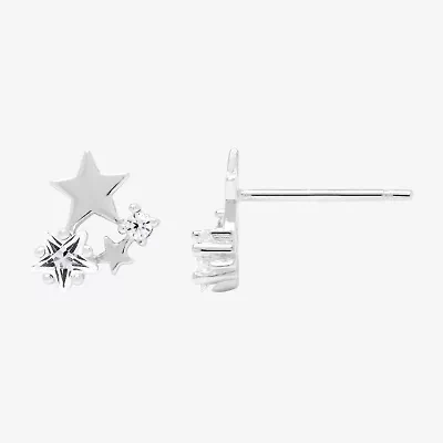 Itsy Bitsy Cubic Zirconia Sterling Silver 9mm Star Stud Earrings
