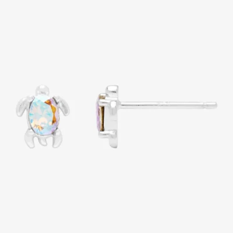 Itsy Bitsy Turtle Multi Color Crystal Sterling Silver 6.4mm Stud Earrings