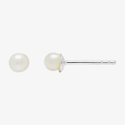 Itsy Bitsy White Simulated Pearl Sterling Silver 4mm Stud Earrings