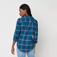 St. John's Bay Womens Long Sleeve Cuffed Regular Fit Button-Down Shirt