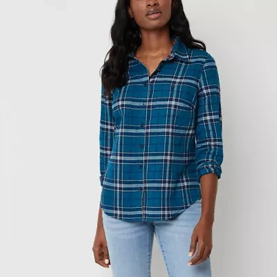 St. John's Bay Womens Long Sleeve Cuffed Regular Fit Button-Down Shirt
