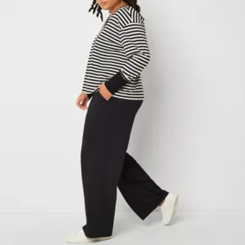 Stylus Womens Wide Leg High Rise Plus Pull-On Pant