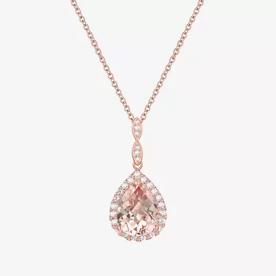 Yes, Please! Womens Lab Created Pink Sapphire 14K Rose Gold Over Silver Pear 18 Inch Pendant Necklace