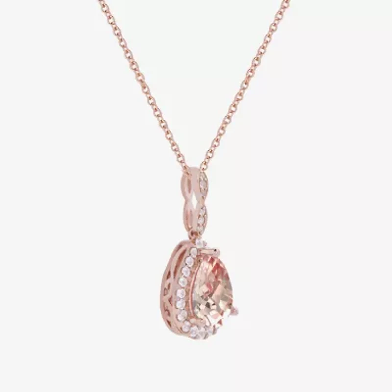 Yes, Please! Womens Lab Created Pink Sapphire 14K Rose Gold Over Silver Pear 18 Inch Pendant Necklace