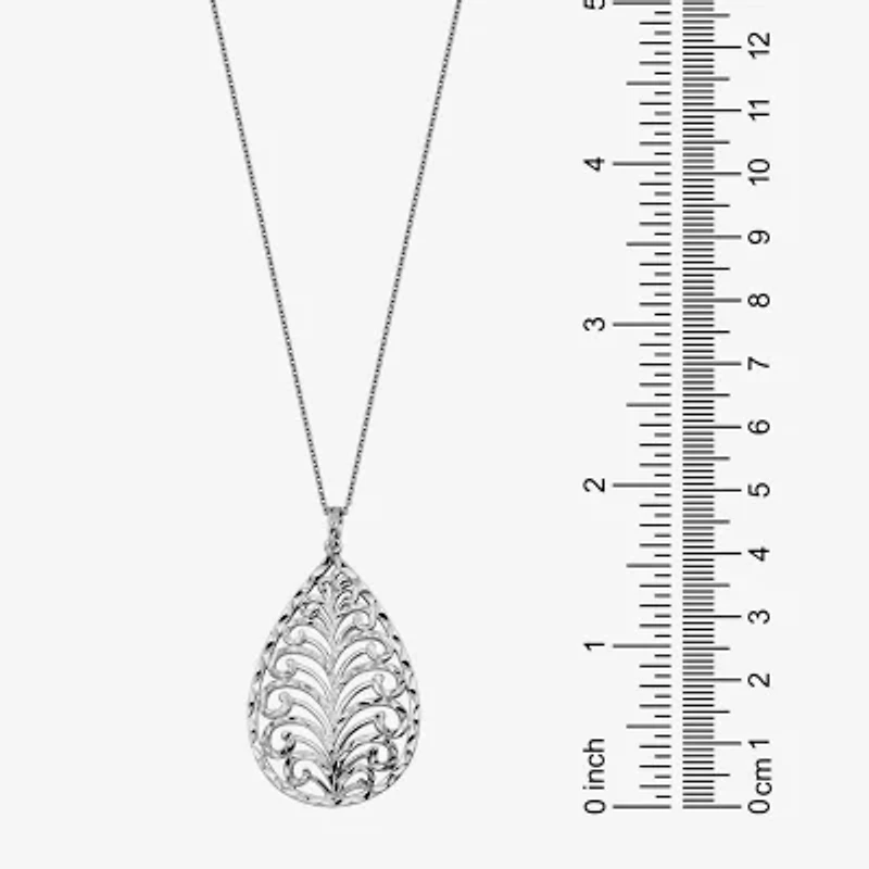 Open Leaf Womens Sterling Silver Pear 18 Inch Pendant Necklace