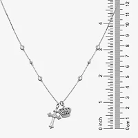 Diamonart Womens White Cubic Zirconia Sterling Silver Cross Crown 16 1/2 Inch Pendant Necklace