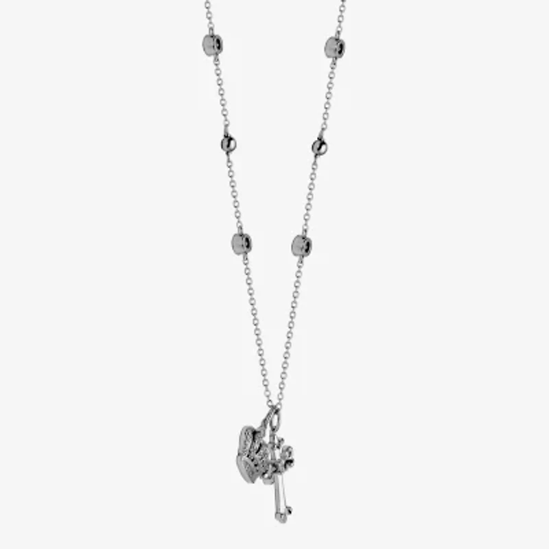 Diamonart Womens White Cubic Zirconia Sterling Silver Cross Crown 16 1/2 Inch Pendant Necklace