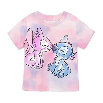 Disney Collection Little & Big Kid Girls Crew Neck Short Sleeve Regular Fit Lilo Stitch Graphic T-Shirt