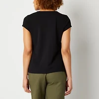 Liz Claiborne Texture Tee Womens Tall Round Neck Short Sleeve Blouse