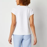 Liz Claiborne Texture Tee Womens Tall Round Neck Short Sleeve Blouse