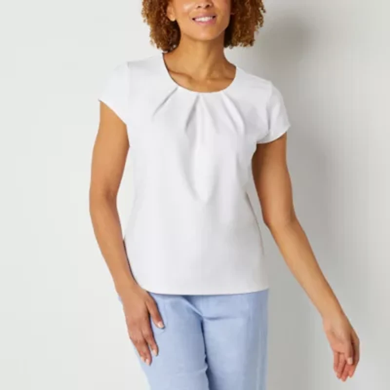 Liz Claiborne Texture Tee Womens Tall Round Neck Short Sleeve Blouse