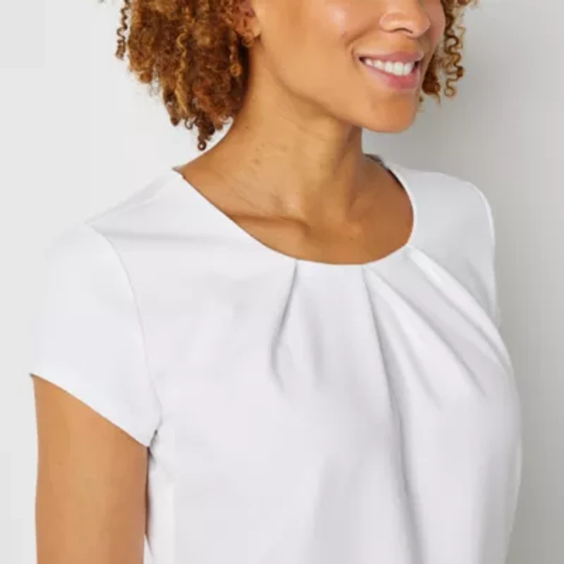 Liz Claiborne Texture Tee Womens Tall Round Neck Short Sleeve Blouse