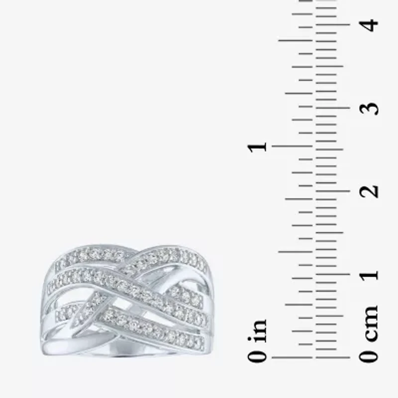 (G-H / Si2-I1) Womens 1/2 CT. T.W. Lab Grown White Diamond Sterling Silver Crossover Cocktail Ring