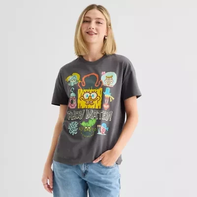 Spongebob Boyfriend Tee Womens Juniors Crew Neck Short Sleeve Regular Fit Graphic T-Shirt