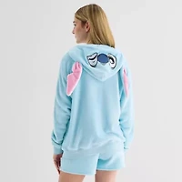 Womens Long Sleeve Embroidered Lilo & Stitch Fleece Zipper Hoodie