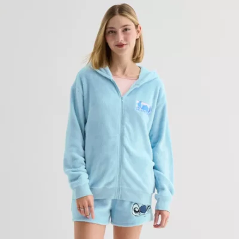 Womens Long Sleeve Embroidered Lilo & Stitch Fleece Zipper Hoodie